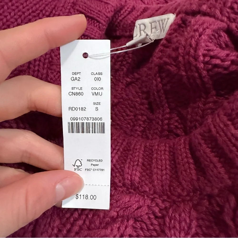 J crew burgundy Cable-knit crewneck sweater